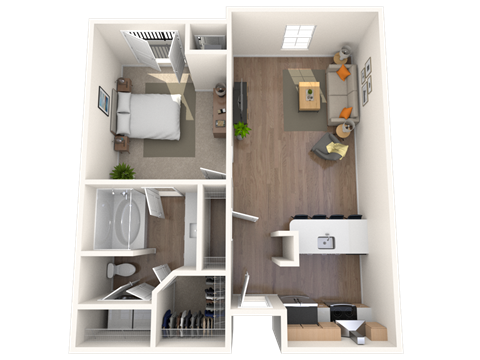 Floor plan for 1 bed, 1 bath, 615 sqft